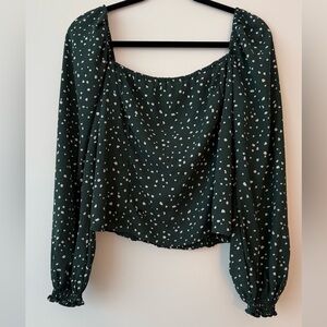 Dark Green Long-Sleeve Squareneck Top